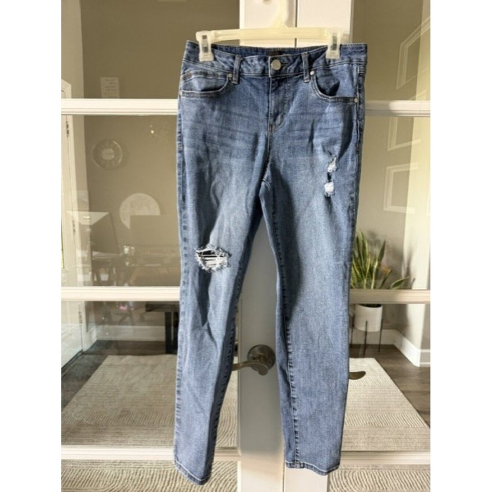 1822 Denim Womens Size 8 Distressed Skinny Jeans Blue Ripped High Rise Stretch
